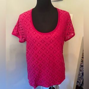 Jones New York Signature women’s lace, short sleeve shirt, pink XL